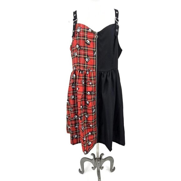 New Skelanimals Plaid Split Dress Womens Plus 2/18-20 2X Black Red Mini Zip - Picture 2 of 9